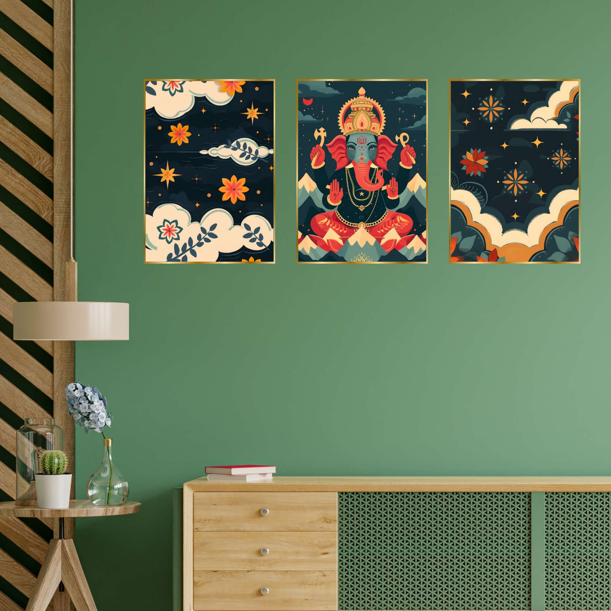 Set of Three Wall Paintings for Wall Dacoration Golden Framed Wall Paintings for Living Room & Bedroom Wall Art for Home Decoration & Office Wall Décor (24x18 inch CH-GD3-6) - Image 2